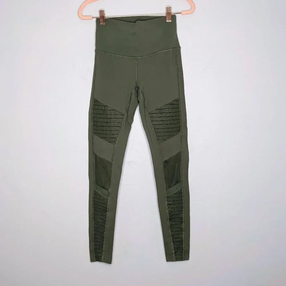 Alo Green Compression Moto Leggings Sculpting Figure Flattering Size S
